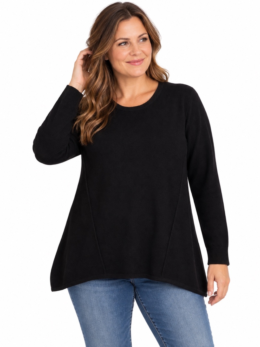 Lord & Taylor women's cashmere subtle A-line or tunic sweater size L black